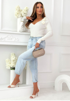 Prążkowana bluzka longsleeve z różami Rosavelle ecru