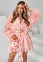 Dress z bufkami i falbankami Tea On The Patio pink
