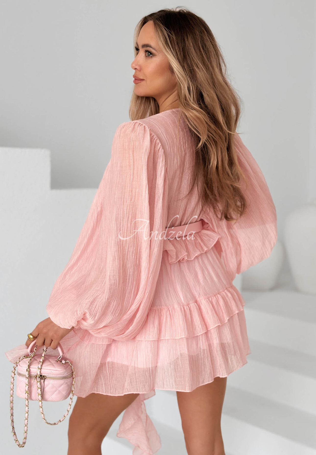 Tea On The Patio Pink Dress with Puffs and Ruffles