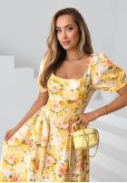 Kwiecista sukienka midi z bufkami Verbena żółta