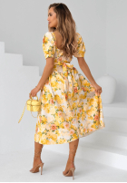 Kwiecista sukienka midi z bufkami Verbena żółta