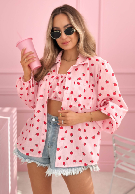 Cotton shirt and top set with roses, Velvet Rose, powder pink