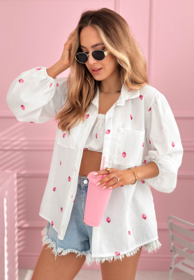 White "Sweet Strawberry" cotton shirt and top set with strawberry print