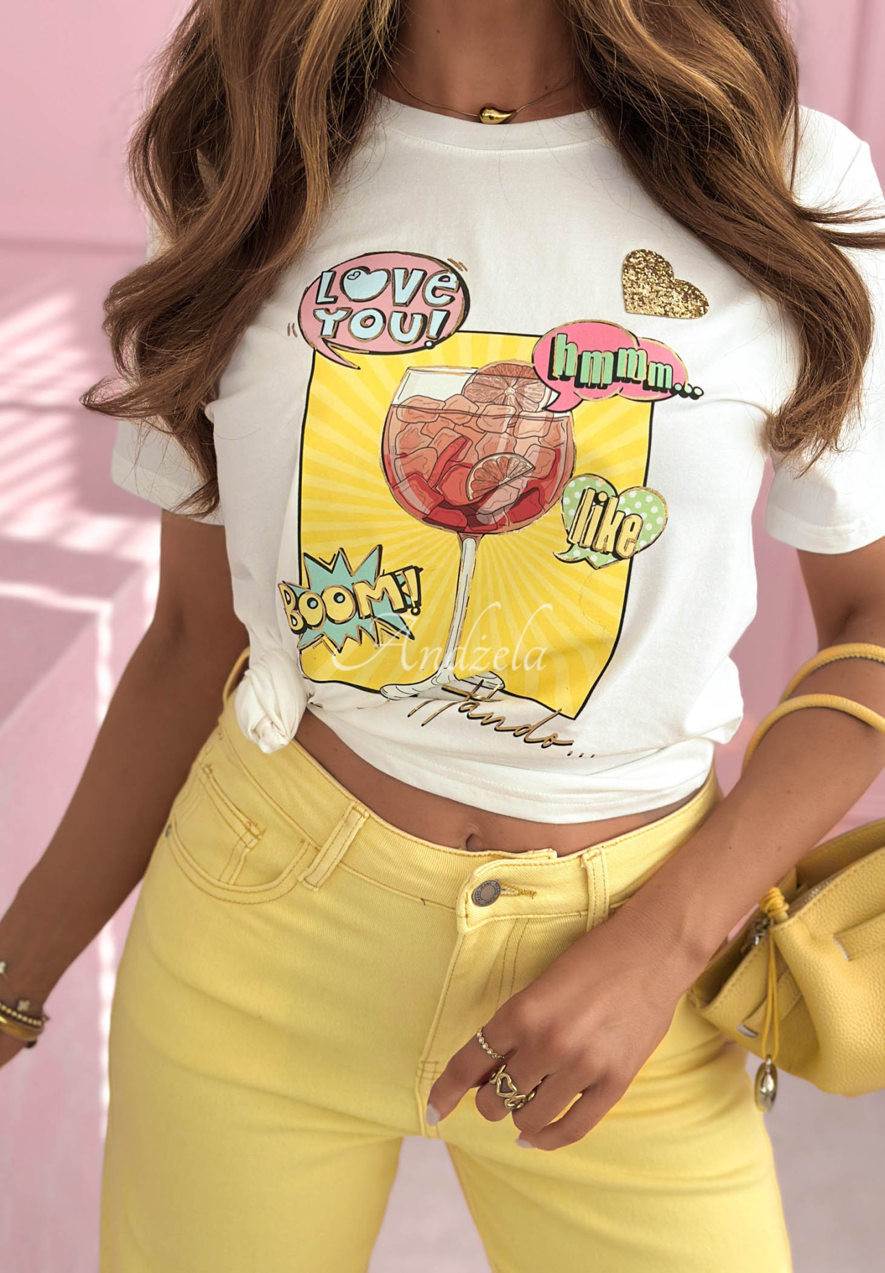 Bawełniany T-shirt z nadrukiem Orange Aperol biało-żółty