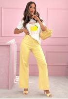 T-shirt z nadrukiem w paski Limon Gelato biało-różowy