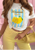 T-shirt z nadrukiem w paski Limon Gelato biało-różowy