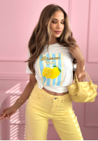 T-shirt z nadrukiem w paski Limon Gelato biało-różowy