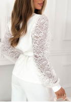 Komplet bluzka i spodnie z koronką My Reason ecru