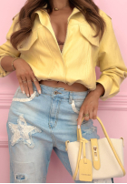 Spodnie jeansowe mom fit z naszywkami Place Like This niebieskie