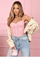 Koronkowy gorsetowy top na ramiączkach Laryssa różowy