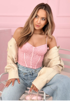 Koronkowy gorsetowy top na ramiączkach Laryssa różowy