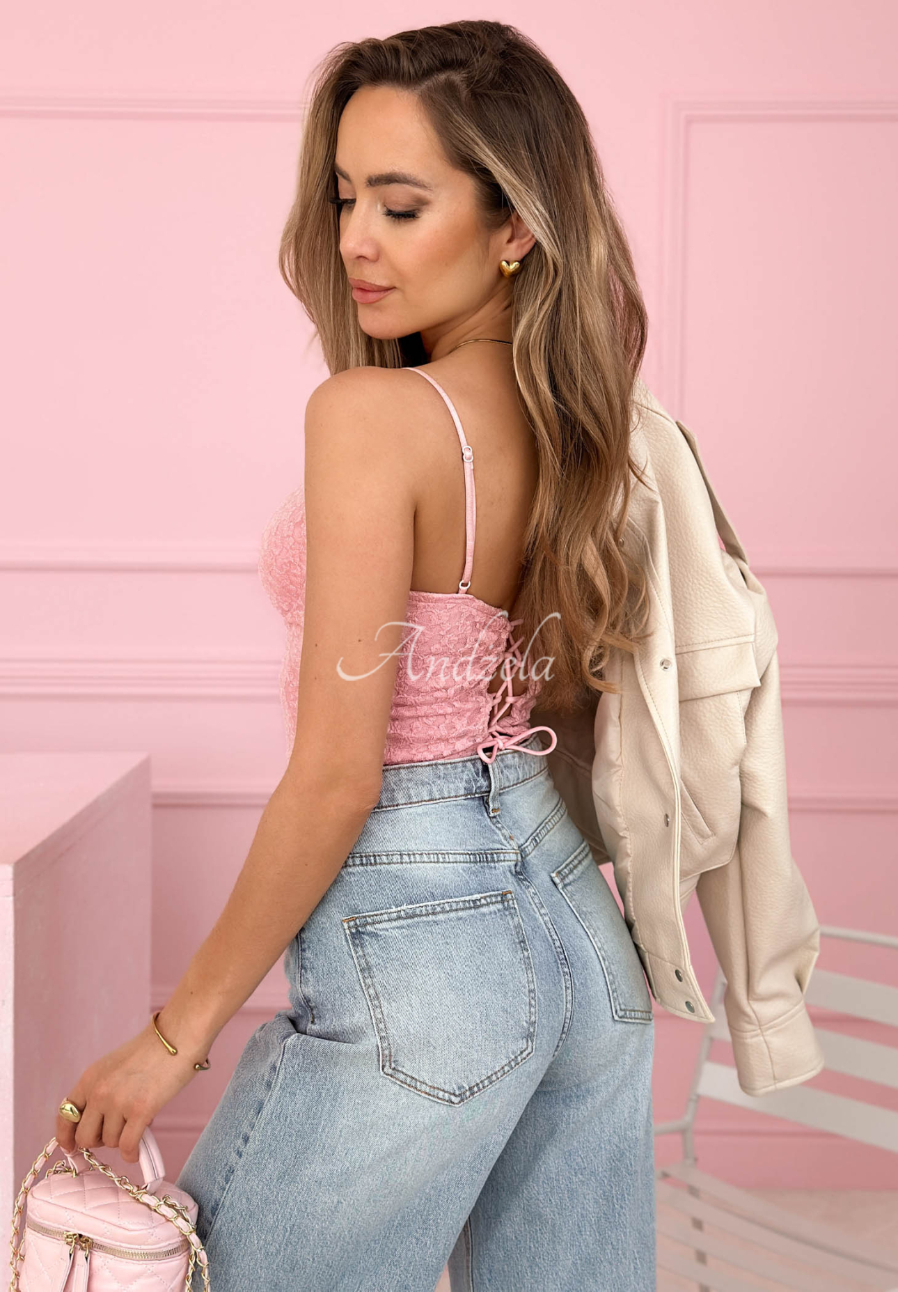 Sunny Lace Pink Lace Corset-Style Strapless Top