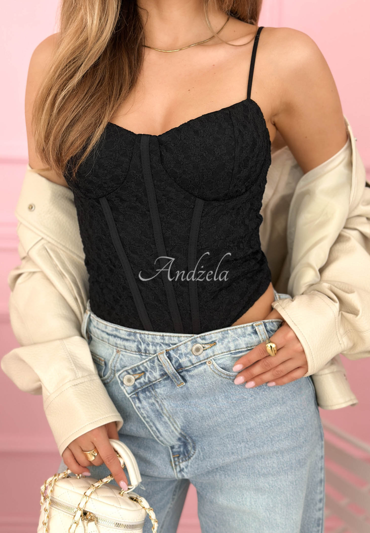 Sunny Lace Black Lace Corset-Style Strapless Top