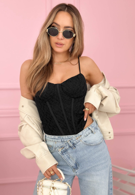 Sunny Lace Black Lace Corset-Style Strapless Top