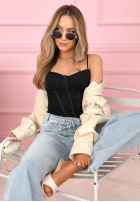 Koronkowy gorsetowy top na ramiączkach Laryssa różowy