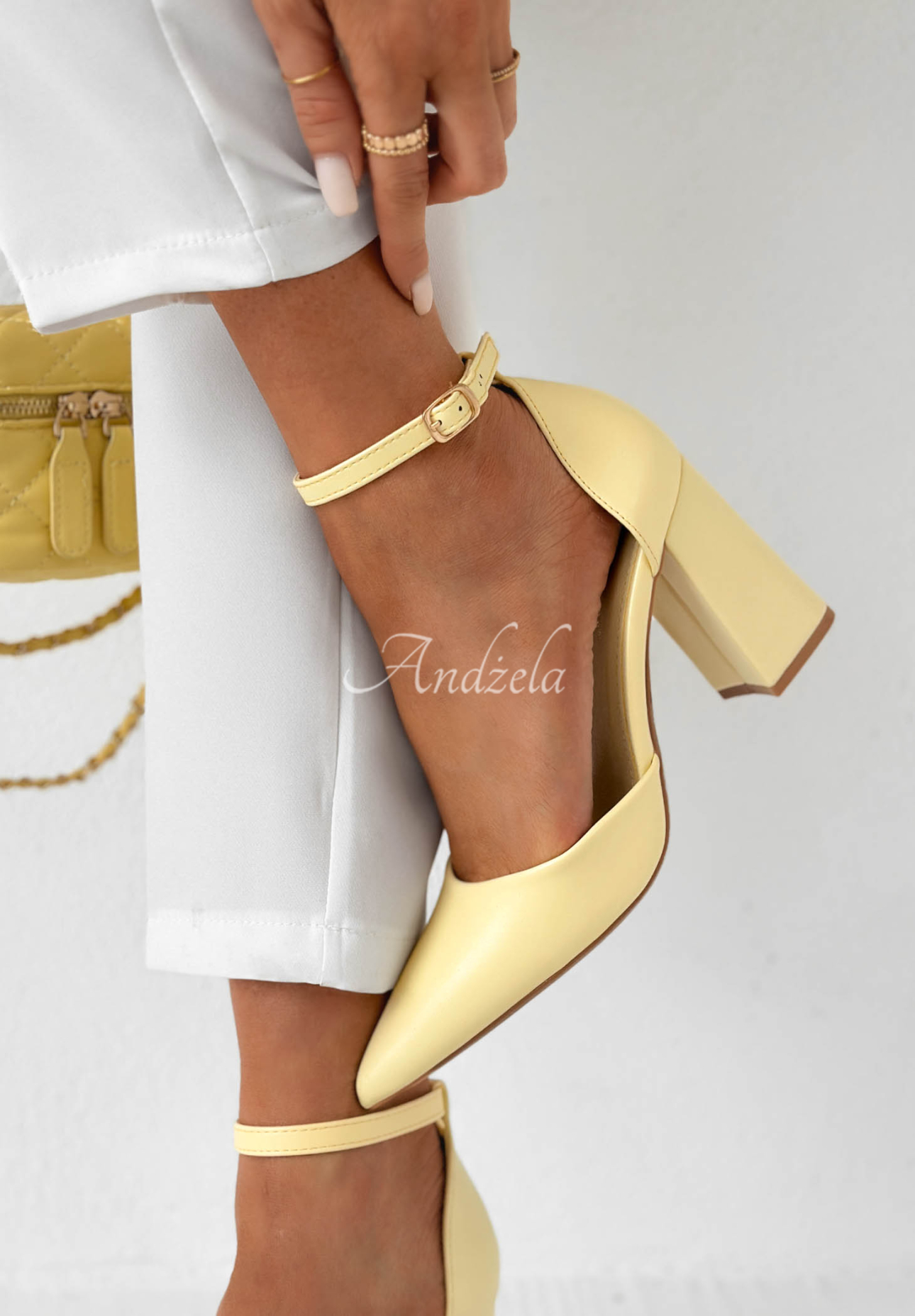 Nefertiti Yellow Leather Heeled Sandals
