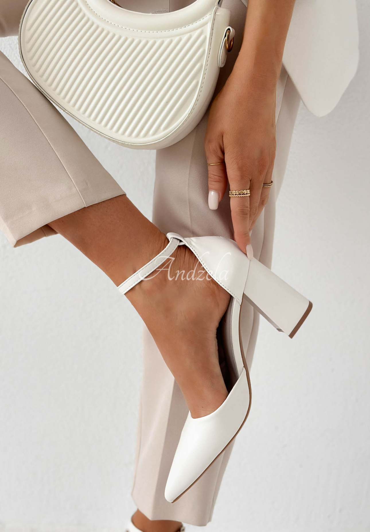 Nefertiti White Leather Heeled Sandals