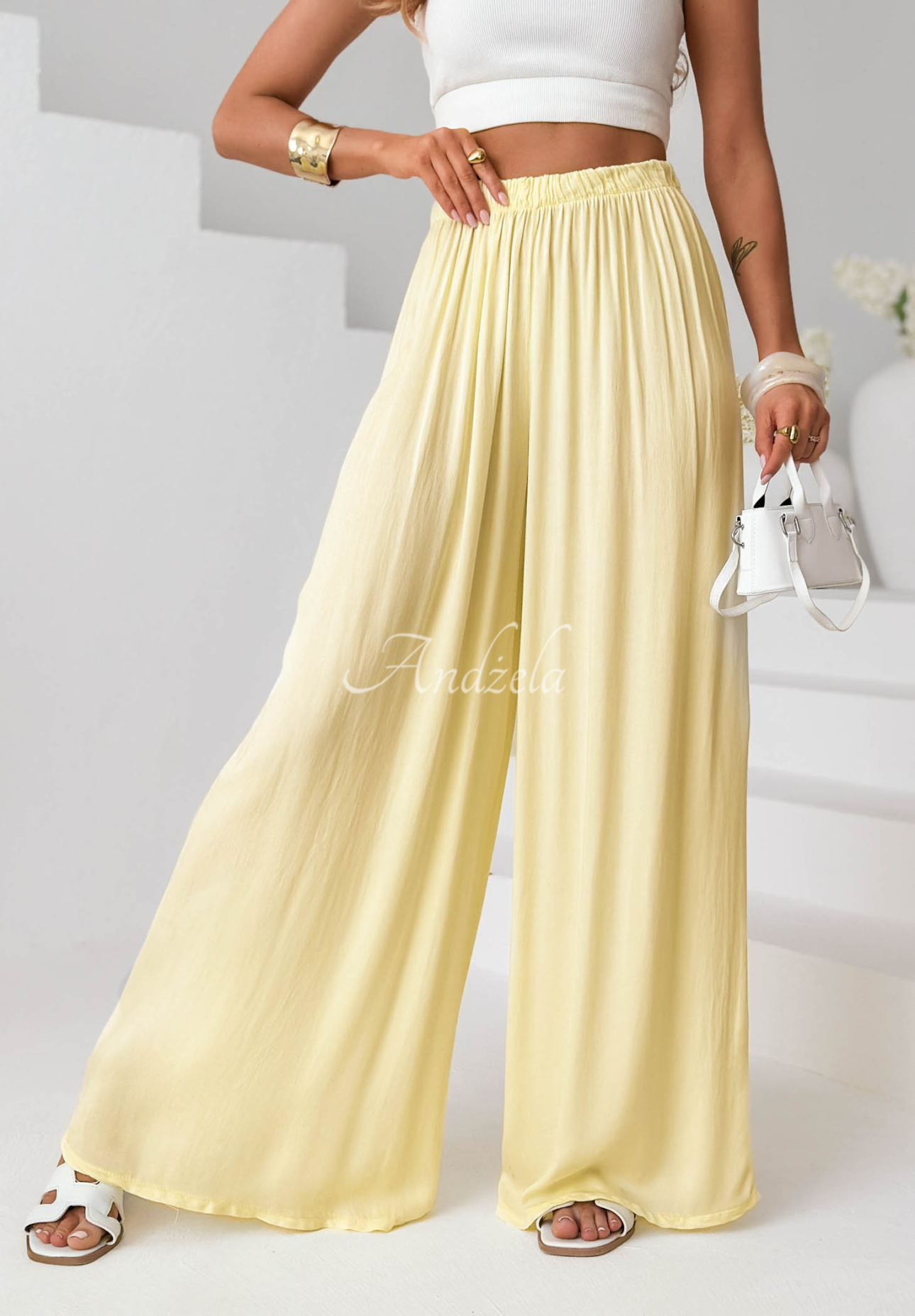 Letter To Summer Yellow Wide-Leg Viscose Pants