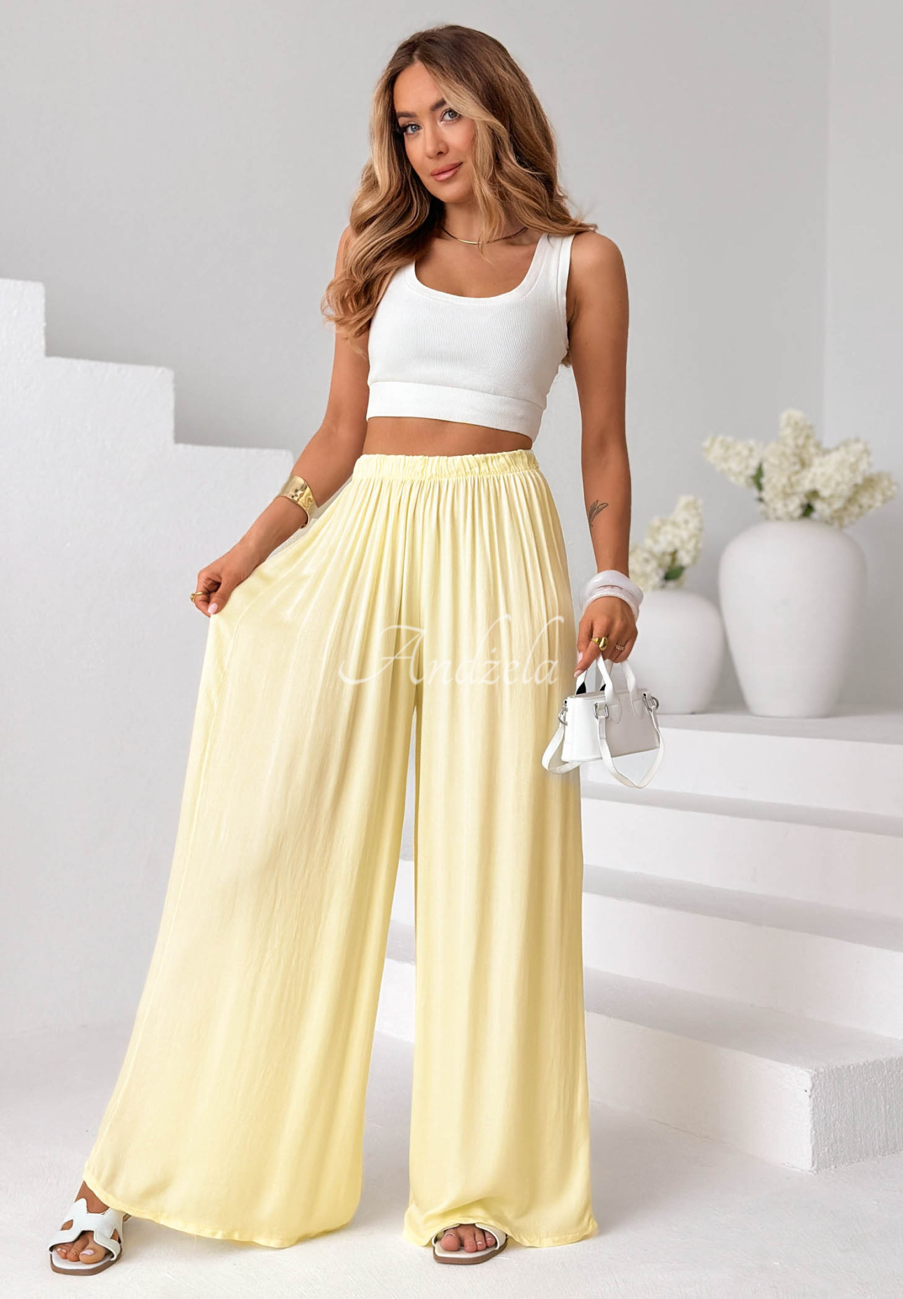Letter To Summer Yellow Wide-Leg Viscose Pants