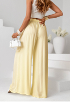 Materiałowe spodnie wide leg z gumką w pasie Tropical Paradise różowe