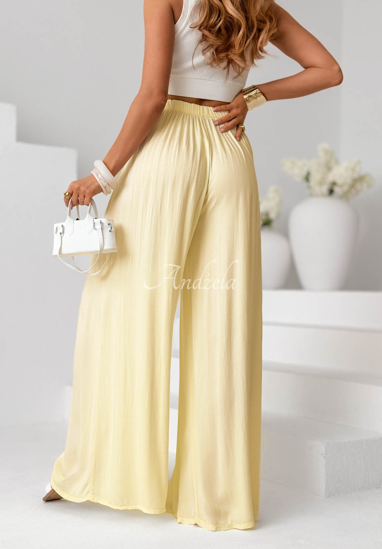 Letter To Summer Yellow Wide-Leg Viscose Pants