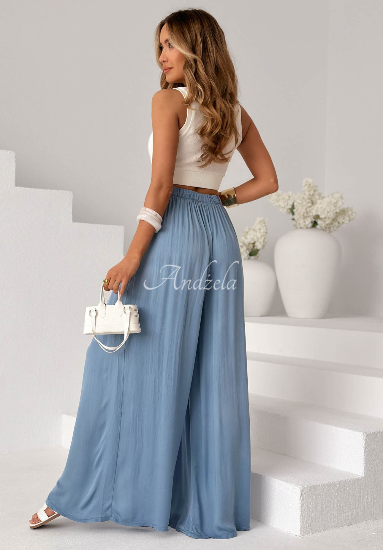 Wiskozowe spodnie wide leg Letter To Summer niebieskie II