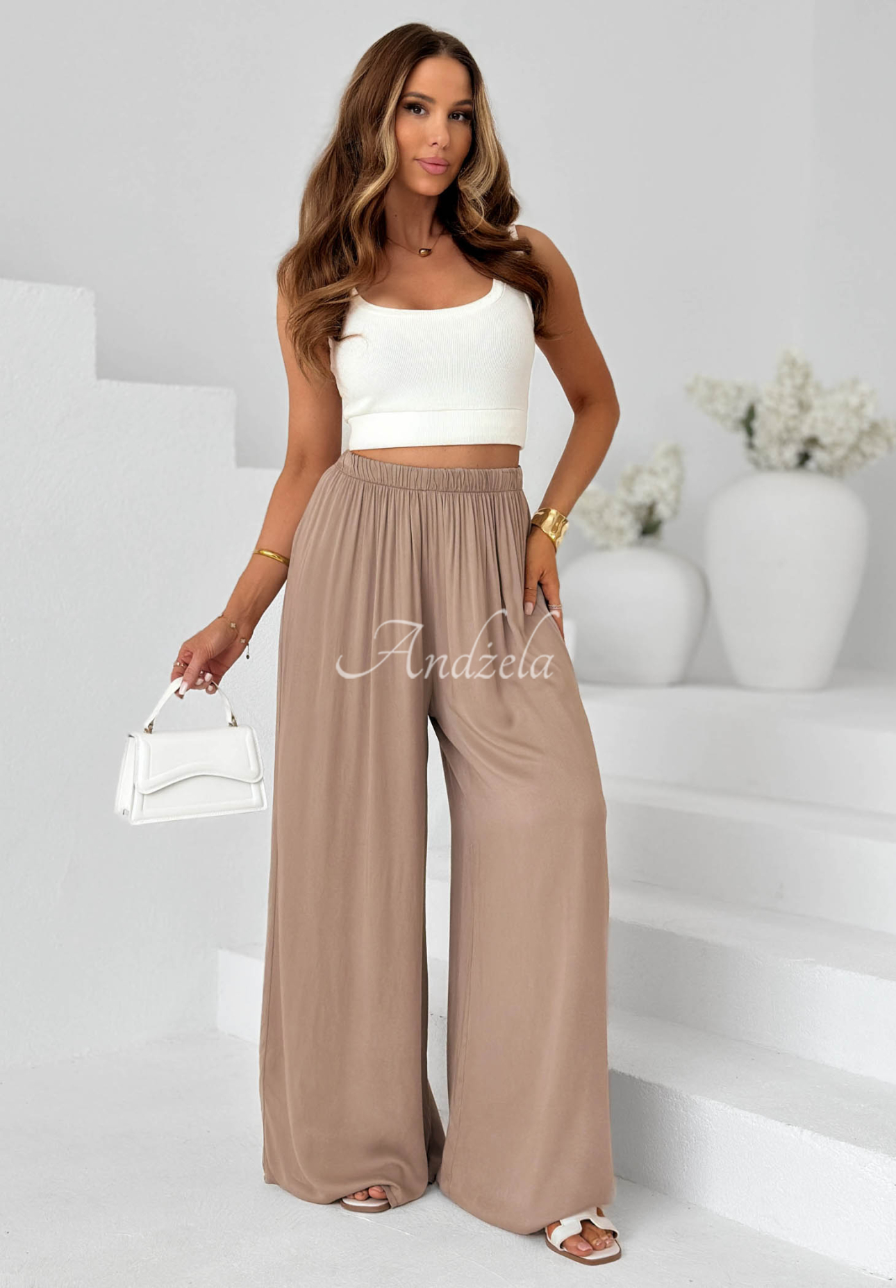 Wiskozowe spodnie wide leg Letter To Summer mokka II