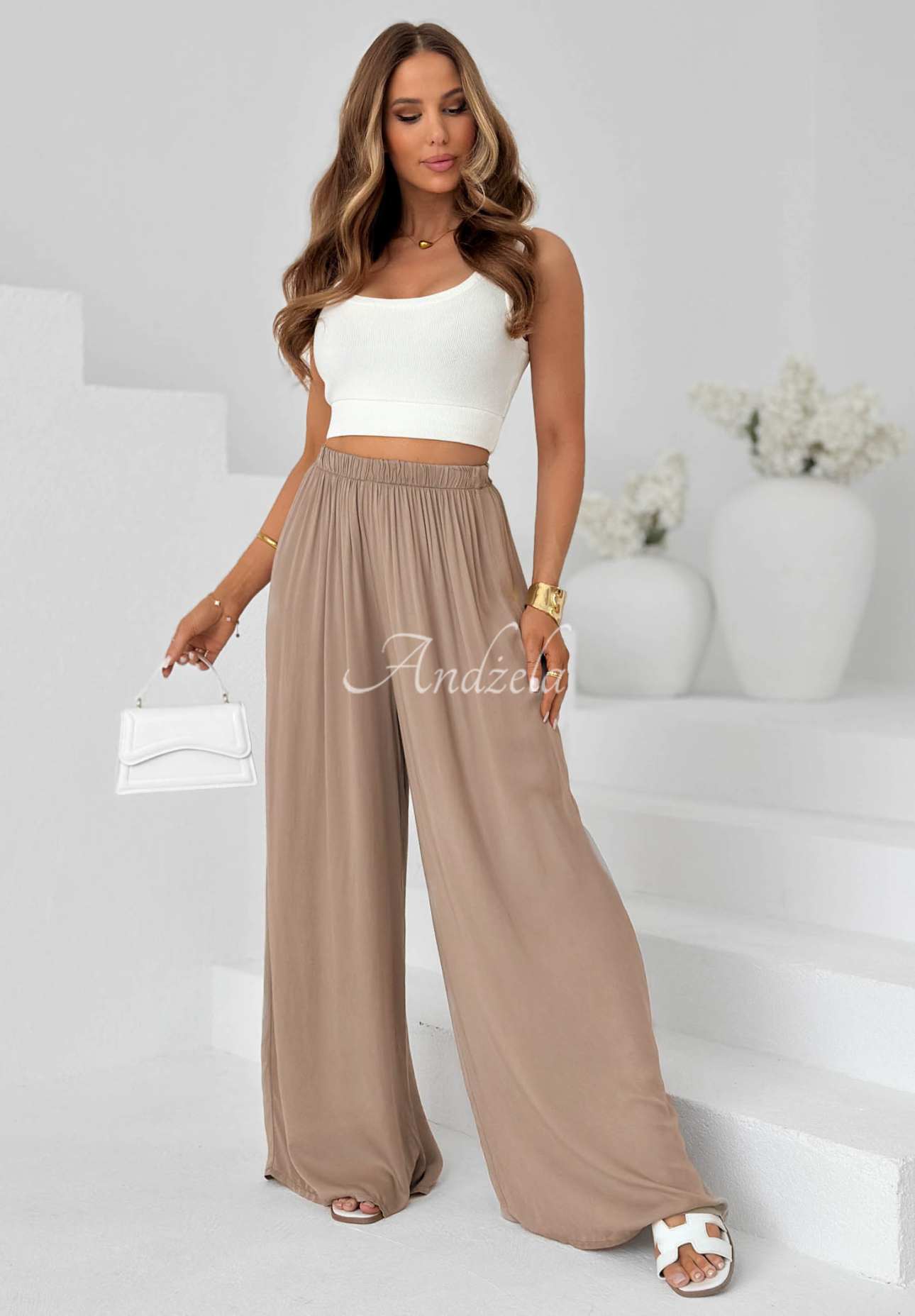 Wiskozowe spodnie wide leg Letter To Summer mokka II