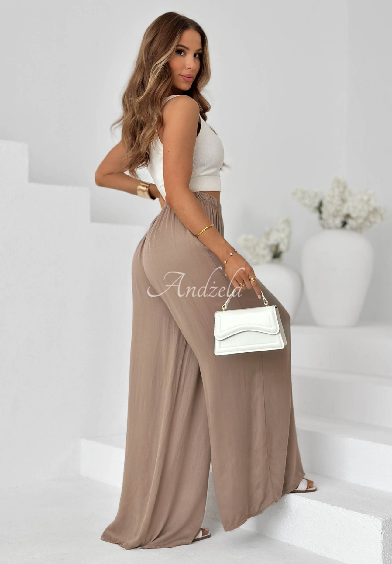 Wiskozowe spodnie wide leg Letter To Summer mokka II