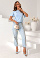 T-shirt z ażurowymi rękawkami Maritta pudrowy róż