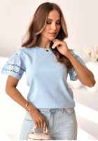 T-shirt z ażurowymi rękawkami Maritta pudrowy róż