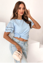 T-shirt z ażurowymi rękawkami Maritta pudrowy róż