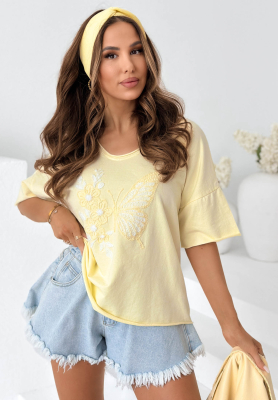 Yellow cotton blouse with "Pretty Butterfly" embroidery