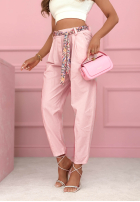 Materiałowe spodnie z paskiem Soft Blossom mokka