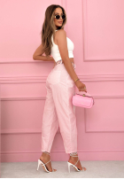 Materiałowe spodnie z paskiem Soft Blossom mokka