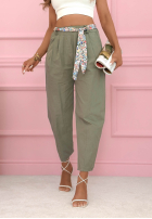 Materiałowe spodnie z paskiem Soft Blossom mokka