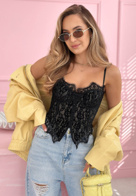 Gorsetowy top z koronką Chloe czarny