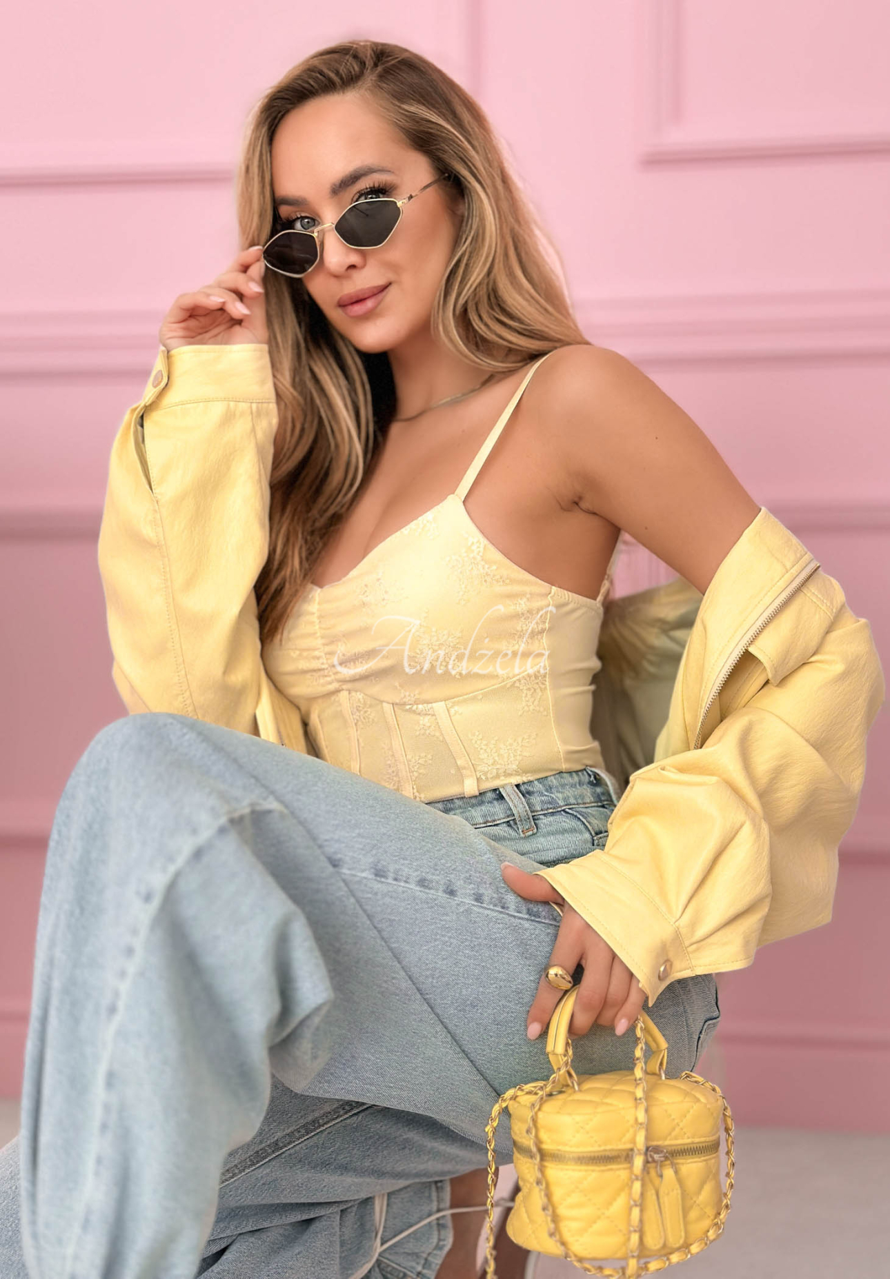 Gorsetowy top na ramiączkach Hello Beautiful żółty 