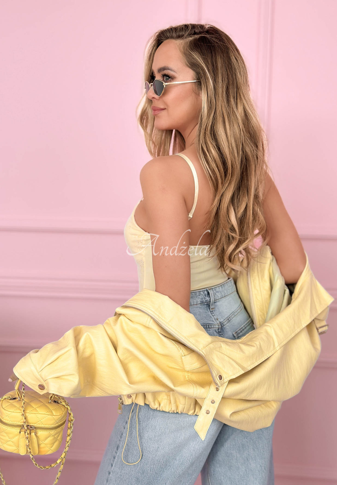 Gorsetowy top na ramiączkach Hello Beautiful żółty 