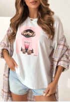 T-shirt z nadrukiem Puppy biało-pink