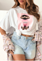 T-shirt z nadrukiem Puppy biało-różowy