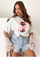 T-shirt z nadrukiem Puppy biało-różowy