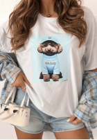 T-shirt z nadrukiem Puppy biało-różowy