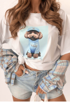 T-shirt z nadrukiem Puppy biało-różowy