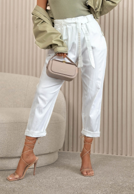 White viscose mom-fit pants with a tie-waist belt &ndash; Milan Trip