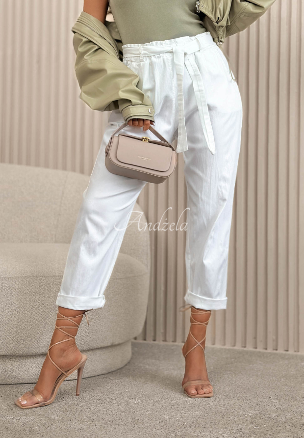 White viscose mom-fit pants with a tie-waist belt &ndash; Milan Trip