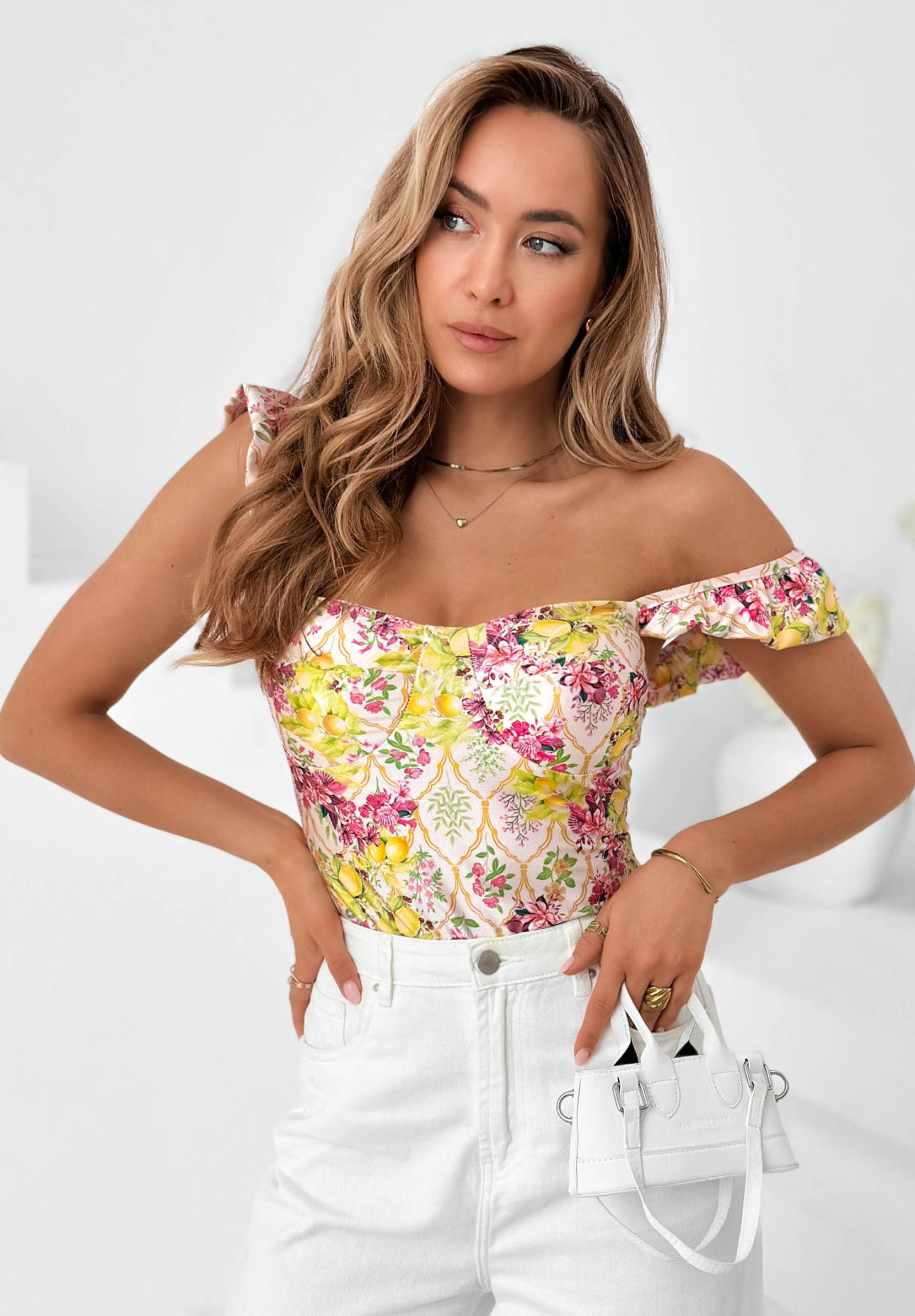 Kwieciste body na ramiączkach Blossom Ballet pudrowy róż