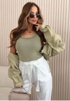 T-shirt z dekoltem Azurio mokka