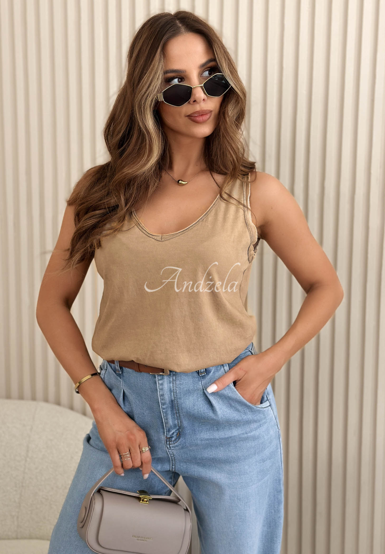 Sea And Me camel-colored V-neck top