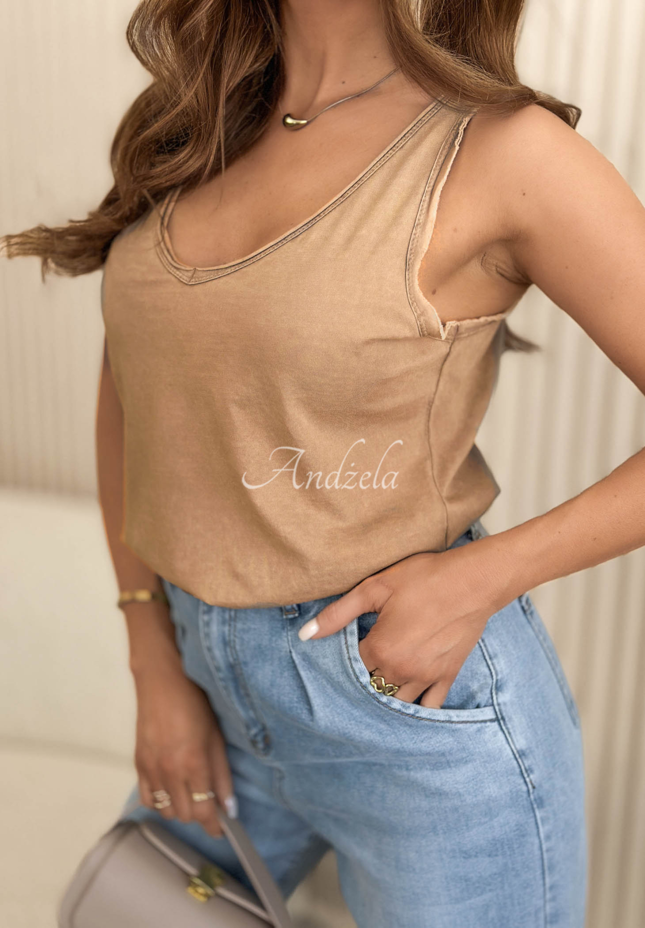 Sea And Me camel-colored V-neck top